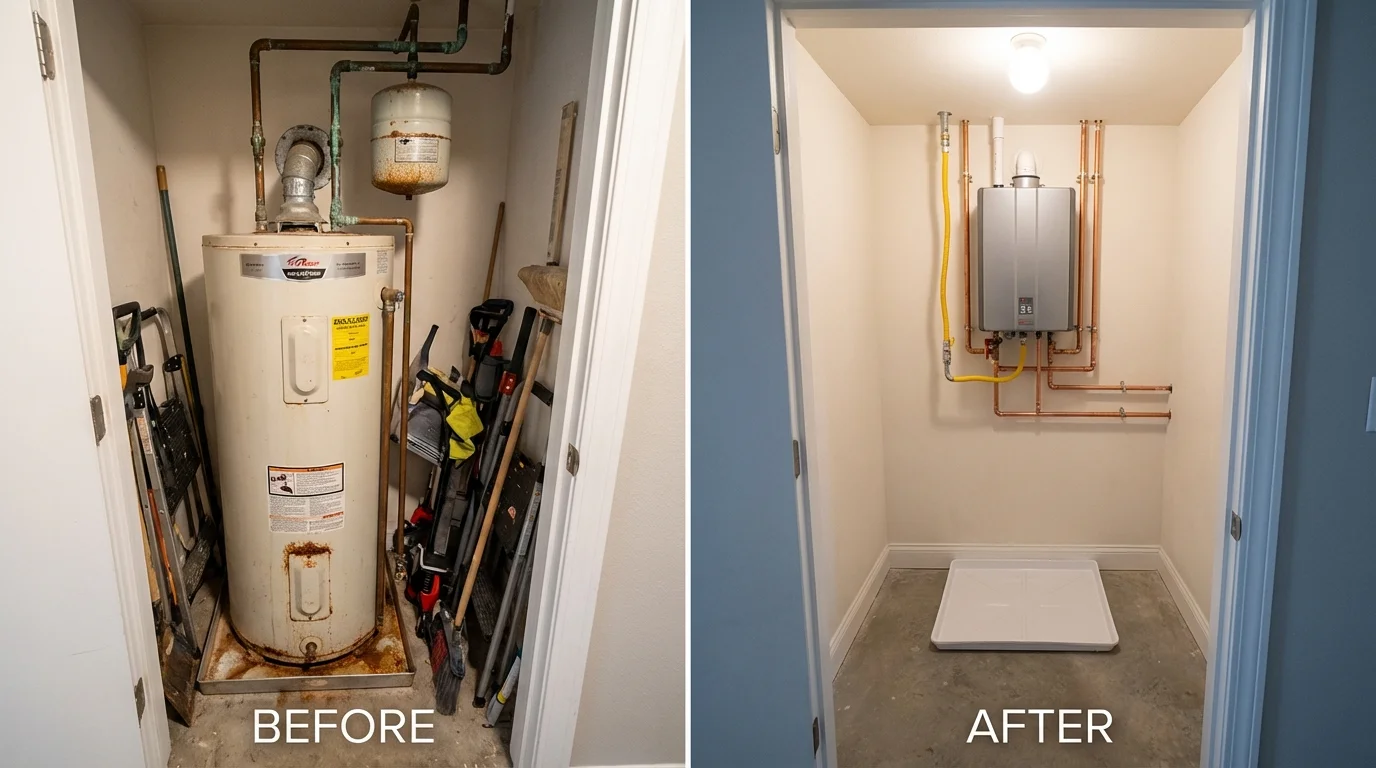Tank water heater versus wall-mounted tankless unit comparison for Albion, IL homeowners